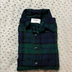 Old Navy Kids Green and Navy Plaid Button-Down Shirt